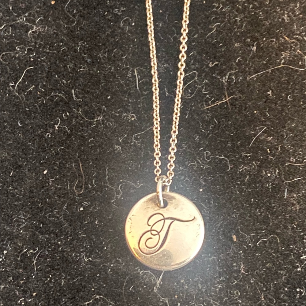 TIFFANY & Co. Tiffany Notes Alphabet Disc Charm Pendant Initial "T” 16" Chain